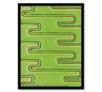 Artery8 Furuya Korin Framed Wall Art Print Green Red Line Textile Pattern - A4 Size
