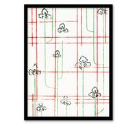 Artery8 Furuya Korin Framed Wall Art Print Leaf Lines Shima Textile Pattern in Red | Size: A4 Artery8 Red A4