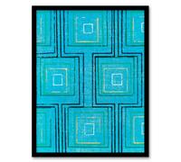 Artery8 Furuya Korin Framed Wall Art Print Squares Geometric Blue Pattern | Size: A3 Artery8 Blue A3