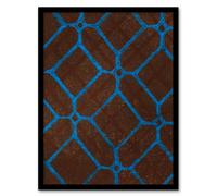 Artery8 Furuya Korin Framed Wall Art Print Vintage Geometric Textile Pattern in Blue | Size: A3 Artery8 Blue A3