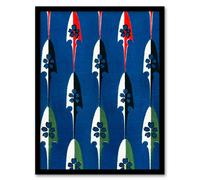 Artery8 Furuya Korin Framed Wall Art Vintage Japan Arrowheads Pattern in Blue | Size: A4 Artery8 Blue A4