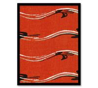 Artery8 Furuya Korin Framed Wall Art Vintage Pattern Abstract Birds In Red - A4 Size