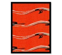 Artery8 Furuya Korin Framed Wall Art Vintage Pattern Abstract Birds in Red | Size: A4 Artery8 Red A4