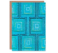 Artery8 Furuya Korin Japanese Art Card Squares Geometric Blue Pattern