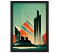 Artery8 Futuristic Abstract Architecture Cityscape Teal & Orange Artwork Framed Wall Art Print A4 in Black Artery8 Black