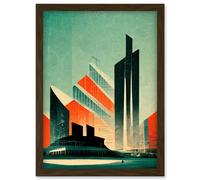 Artery8 Futuristic Abstract Architecture Cityscape Teal & Orange Artwork Framed Wall Art Print A4 in Brown Artery8 Brown