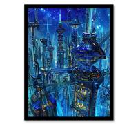 Artery8 Futuristic City Sci Fi Cityscape Conceptual Art Living Room Artwork Framed Wall Art Print A4