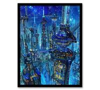 Artery8 Futuristic City Sci Fi Cityscape Conceptual Art Living Room Artwork Framed Wall Art Print A4