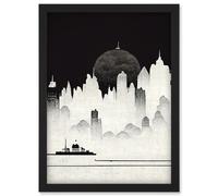 Artery8 Futuristic Cityscape Ukiyo-e Flat Illustration Artwork Framed Wall Art Print A4 in Black Artery8 Black