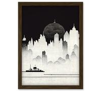 Artery8 Futuristic Cityscape Ukiyo-e Flat Illustration Artwork Framed Wall Art Print A4 in Brown Artery8 Brown