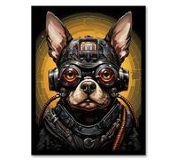Artery8 Futuristic Sci Fi Atompunk Matrix Dog Cute Fun Artwork Framed Wall Art Print A4