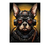 Artery8 Futuristic Sci Fi Atompunk Matrix Dog Cute Fun Artwork Unframed Wall Art Print Poster Home Decor Premium | Size: W12" x H16" Artery8 Multicolor W12" x H16"