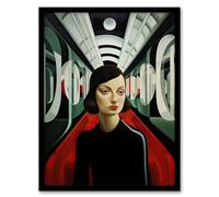 Wall Art Print Futuristic Train Ride Oil Painting Black Red Green Modern Art Deco Woman Portrait Artwork Framed Artery8 Black A4