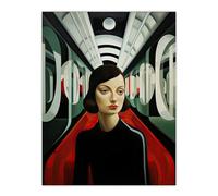 Artery8 Futuristic Train Ride Oil Painting Black Red Green Modern Art Deco Woman Portrait Extra Large XL Wall Art Poster Print