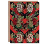 Artery8 G A Audsley Art Card Japanese Red Fan Floral Pattern