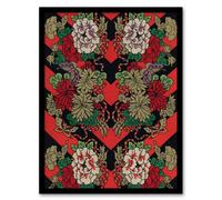 Artery8 G A Audsley Framed Wall Art Print Japan Red Fan Floral Pattern | Size: A4 Artery8 Red A4