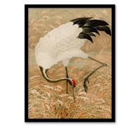 Artery8 G A Audsley Framed Wall Art Print Sarus Crane Foraging in Rice Field in Beige | Size: A4 Artery8 Beige A4