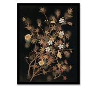 Artery8 G A Audsley Framed Wall Art Print Vintage Japan Autumn Flowers in Black | Size: A4 Artery8 Black A4