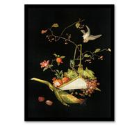 Artery8 G A Audsley Framed Wall Art Vintage Stylised Still Life With Bird - A4 Size