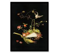 Artery8 G A Audsley Framed Wall Art Vintage Stylised Still Life with Bird in Black | Size: A3 Artery8 Black A3