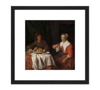 Artery8 Gabriel Metsu Man & Woman At A Meal Painting 8X8 Inch Square Wooden Framed Wall Art Print Picture with Mount in Black Artery8 Black