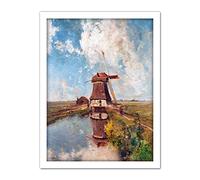 Artery8 Gabriel Windmill Polder Waterway Month July Painting Artwork Framed Wall Art Print 18X24 Inch