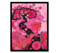 Artery8 Gaia Hot Pink Conceptual Folk Floral Painting Living Room Artwork Framed Wall Art Print 18X24 Inch