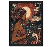 Artery8 Gaia Mother Nature Modern Art Nouveau Folk Art Artwork Framed A3 Wall Art Print