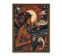 Artery8 Gaia Mother Nature Modern Art Nouveau Folk Art Artwork Framed Wall Art Print 18X24 Inch