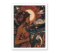 Artery8 Gaia Mother Nature Modern Art Nouveau Folk Art Artwork Framed Wall Art Print 18X24 Inch