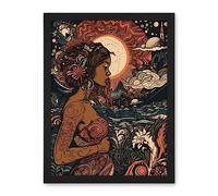 Artery8 Gaia Mother Nature Modern Art Nouveau Folk Art Artwork Framed Wall Art Print 18X24 Inch
