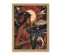 Artery8 Gaia Mother Nature Modern Art Nouveau Folk Art Artwork Framed Wall Art Print 18X24 Inch
