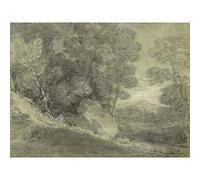Artery8 Gainsborough Landscape Rocks Stream Distant Hill Painting Large XL Wall Art Canvas Print
