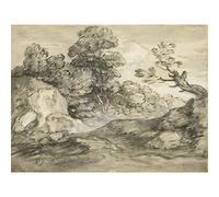Artery8 Gainsborough Rocky Wooded Landscape Winding Track Painting Premium Wall Art Canvas Print 18X24 Inch