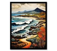 Artery8 Galapagos Islands Ecuador Volcanic Coastal Landscape Artwork Framed Wall Art Print 18X24 Inch