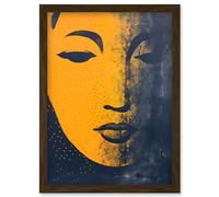 Wall Art Print Gandhara Buddha Face in Indigo Blue and Amber Abstract Minimalist Risograph Artwork Framed A4 Artery8 Brown A4