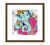 Artery8 Ganesha Hindu Elephant Head God Ganapati Religion Mindfulness Square Wooden Framed Wall Art Print Picture 8X8 Inch in Brown Artery8 Brown