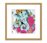 Artery8 Ganesha Hindu Elephant Head God Ganapati Religion Mindfulness Square Wooden Framed Wall Art Print Picture 8X8 Inch in Light Oak Artery8 Light Oak