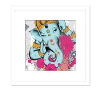 Artery8 Ganesha Hindu Elephant Head God Ganapati Religion Mindfulness Square Wooden Framed Wall Art Print Picture 8X8 Inch in White Artery8 White