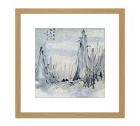 Artery8 Gao Qipei Trees Hills Painting 8X8 Inch Square Wooden Framed Wall Art Print Picture with Mount in Light Oak Artery8 Light Oak