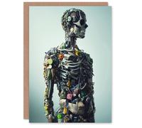 Artery8 Garbage Skeleton Recycling Conceptual Art Birthday Greeting Card in Light Blue Artery8 Light Blue