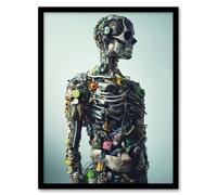 Artery8 Garbage Skeleton Recycling Conceptual Art Framed Art Print in Light Blue | Size: A4 Artery8 Light Blue A4