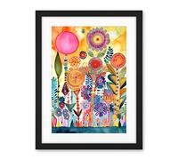 Artery8 Garden Flowers In Spring Folk Art Watercolour Painting Artwork Framed Wall Art Print 18X24 Inch