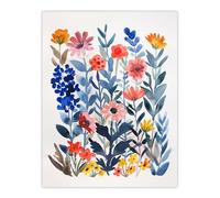 Garden Flowers in Spring Scandi Folk Watercolour Wall Art Print Artery8 Multi W18 inch x H24 inch