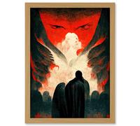 Artery8 Gates Of Hell Devil Satan Lucifer Evil Artwork Framed Wall Art Print A4 in Light Oak Artery8 Light Oak