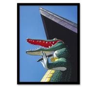Artery8 Gatorland Zoo Alligator With Cigar Margolies Framed Wall Art Print in Blue | Size: A4 Artery8 Blue A4