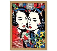 Artery8 Gay Japan Women Linocut Vibrant Geometric Patterns LGBTQ Pan Portrait Halftone Artwork Framed Wall Art Print A4