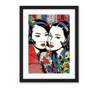 Artery8 Gay Japan Women Linocut Vibrant Geometric Patterns LGBTQ Pan Portrait Halftone Artwork Framed Wall Art Print 18X24 Inch