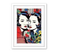 Artery8 Gay Japan Women Linocut Vibrant Geometric Patterns LGBTQ Pan Portrait Halftone Artwork Framed Wall Art Print 18X24 Inch