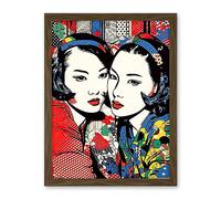 Artery8 Gay Japan Women Linocut Vibrant Geometric Patterns LGBTQ Pan Portrait Halftone Artwork Framed Wall Art Print 18X24 Inch